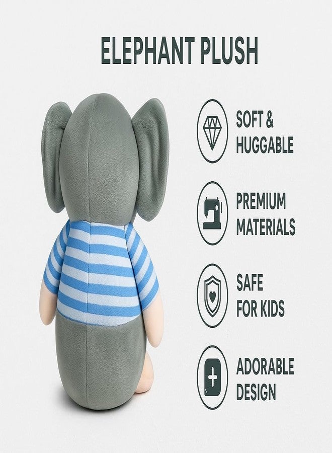Fun4you Plush Elephant Stuffed Animal Toy with Blue Striped T-Shirt, Soft Toy for Kids, Grey (Blue) - Image 4